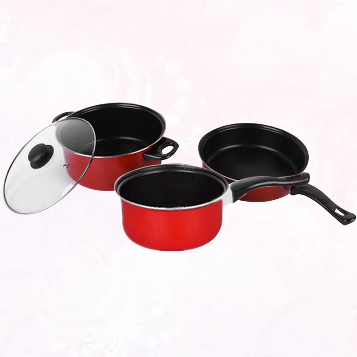 Hemobllo Set Pentole 3 Pezzi in Ghisa Manico Plastico, Batteria da Cucina Antiaderente per Uso Quotidiano in Casa, Utensili da Cucina per Casalinghe