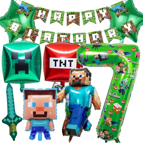 Birthday Balloons - 40inch Foil Number 7 Balloon Happy Birthday Banner & Party Decorations Cartoon Theme Balloon Set Party Decoration