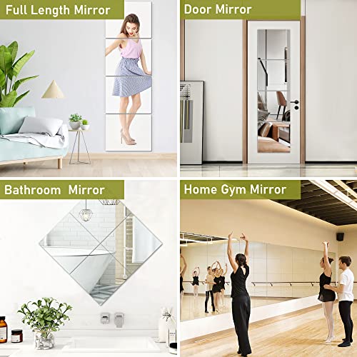 Pentaq Glass Full Length Mirror Tiles, 4 Pcs 12X12 Inches, High Definition Wall Mirrors, Frameless Mirror Tiles, Wall-Mounted Mirrors For Living Room, Bedroom, Bathroom, Home Gym #TOP2