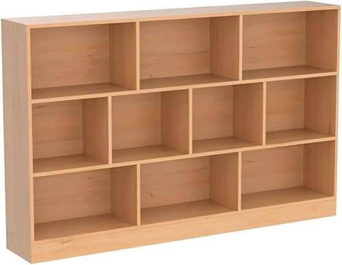 Miniatura 162 de IOTXY - Estantería baja, organizador de madera, 3 niveles con base, estantería horizontal, 10 cubos, color blanco cálido Blanco cálido,Azul