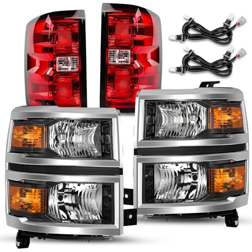 Image of TUSDAR Upgraded Lens Headlight and Tail Light Assembly Fit for 2014 2015 Chevy Silverado 1500 Pickup Truck OE Style Halogen Headlamps Replacement Chrome Housing /Driver & Passenger Side