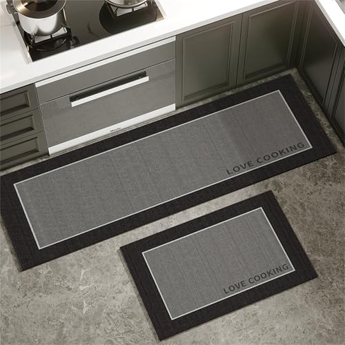Highdi Retro-Eleganz Stil Küchenläufer, 2,5 mm Dick Ölaufnahme Saugfähig Läufer, rutschfest Küche Flur Teppich, Diatomeenerde Küchenteppich für Eingangsbereich Teppich Läufer (Anthrazit,50x120cm)
