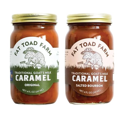 Fat Toad Farm - Goat’s Milk Caramel Sauce Bundle, Original & Salted Bourbon Cajeta, Small-Batch Vermont Made, All Natural Dulce de Leche Style Dessert Sauce, 8 oz Jars