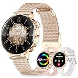 fitonyo Reloj Inteligente Mujer con Llamadas Bluetooth,1,27'3D clara curva Smartwatch Mujer,3 Correas,Monitor Pasos/Calorías/Sueño/Presión arterial,IP68 110+ Modos Deportivos para iOS/Android,Oro Rosa