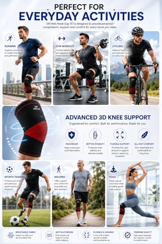 Image of Unisex 3D Knee Cap Red | Adjustable Support for Knee Pain Relief & Injury Prevention | Breathable, Comfortable & Durable|Ideal for Sports, Recovery & Daily Use - (Size - XL)