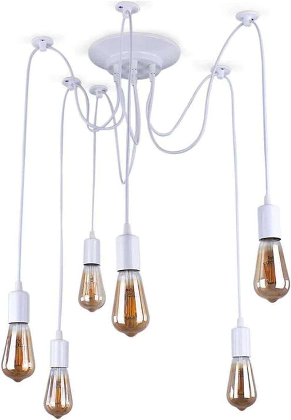 6-Head Pendant Light Fixture Spider Lamps Industrial White E27 6-Light 120V DIY Ceiling Hanging for Dinning Living Room Bar