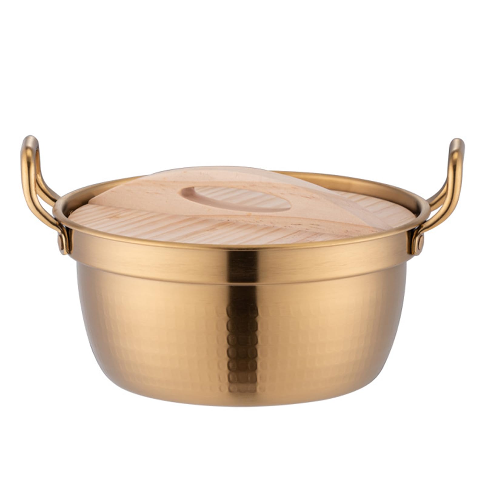 Koreanischer Ramen-Kochtopf/Edelstahl-Ramyun-Kochtopf mit Doppelgriff und Holzdeckel, 1 l, 1,5 l, 2,2 l, Suppentopf, Suppentopf, kleiner heißer Topf, ideal für Suppe, Curry, Nudeln und Eintopf, 23 cm