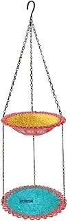 Baño y comedero para pájaros al aire libre, diseño de doble capa para una mejor alimentación de pájaros (rosa)