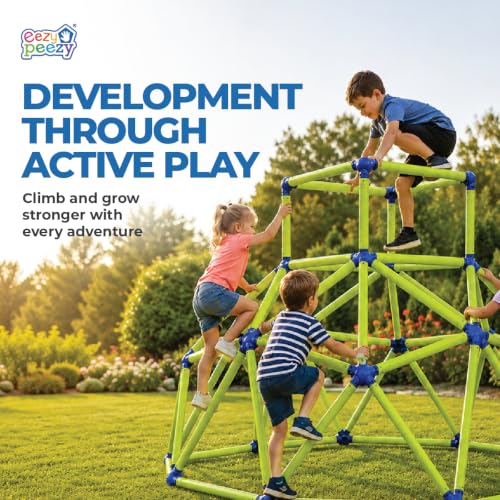 Image of Eezy Peezy Climber with Top - Active Indoor Outdoor Play Set Climbing Dome Equipment Toys - Fun for Kids Ages 3 to 6 Years Old, Green and Blue