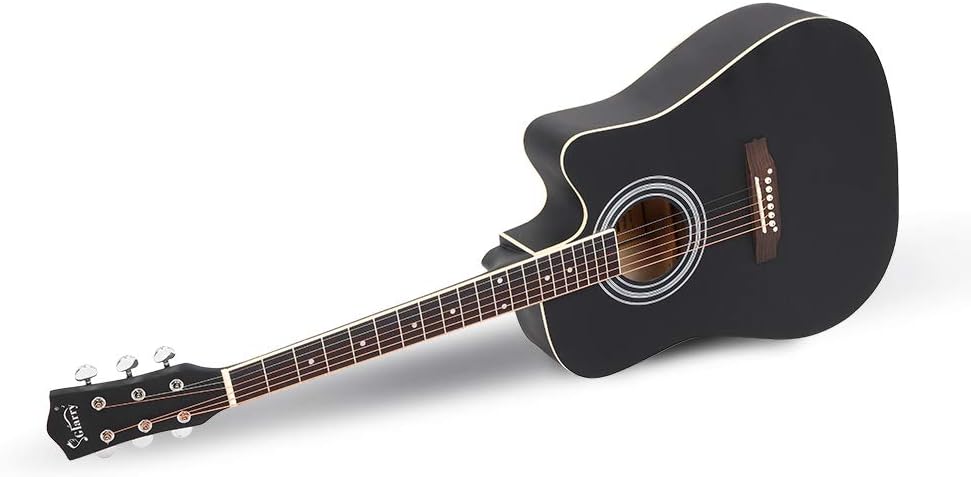 Glarry 41'' Full Size Folk Guitar, Notch Spruce Panel Matte Edging Acoustic Cutaway Guitar Kit Set W/Bag Shield Wrench Black