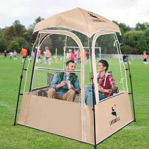 LANGWILL Pod All Weather Sports Tent, Outdoor Pop Up Bubble Clear 540° View Winter Tent for 1-2 Person, Instant Cold Weather Shelter with Rainfly for Soccer, Football, Softball & Other Sports Events