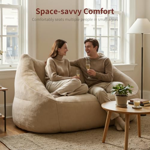 Image of Relefree Oversized Bean Bag Chairs for Adults,Bean Bag Loveseat Sofa,Boneless loveseat for Reading,2 Seater Lazy Sofa for Small Spaces,Mini Small Couches for Living Room,Bedroom,Apartment,Latte Brown