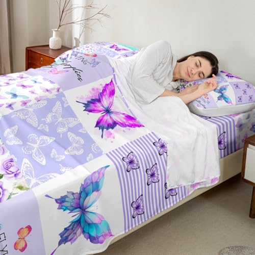 Parure de lit romantique haut de gamme 4 pièces violette à motif sirène