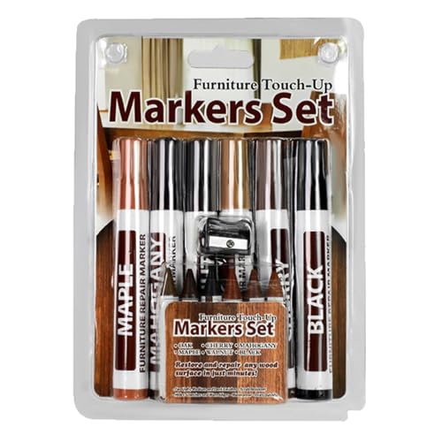 GNAUMORE Pennarello Ritocco Legno,Kit Riparazione Legno,Set da 6 Penna per Riparazione Mobili,Penna per Riparazione Mobili per Graffi,Macchie,Pavimenti,Armadietto,Tavolo