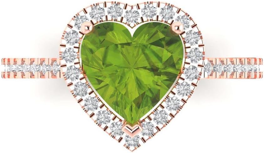 2.285 ctw Women's Engagement Ring | 18K Rose Gold | 8mm Heart Cut Natural Peridot Halo Anniversary Bridal Promise Ring