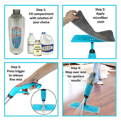 360 Spin Spray Mop Strongest Heaviest Duty Mop - Includes Refillable 700ml Bottle & 2 Reusable Microfiber Pads - Thumbnail 3