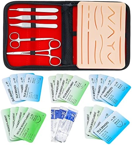 All-In-One Suture Practice Kit Training Kit for Medical, PA, NP Students, Residents, and Practicing Clinicians, Durable Silicone Suture Pad, Instruments, with Suture Training Videos for education only