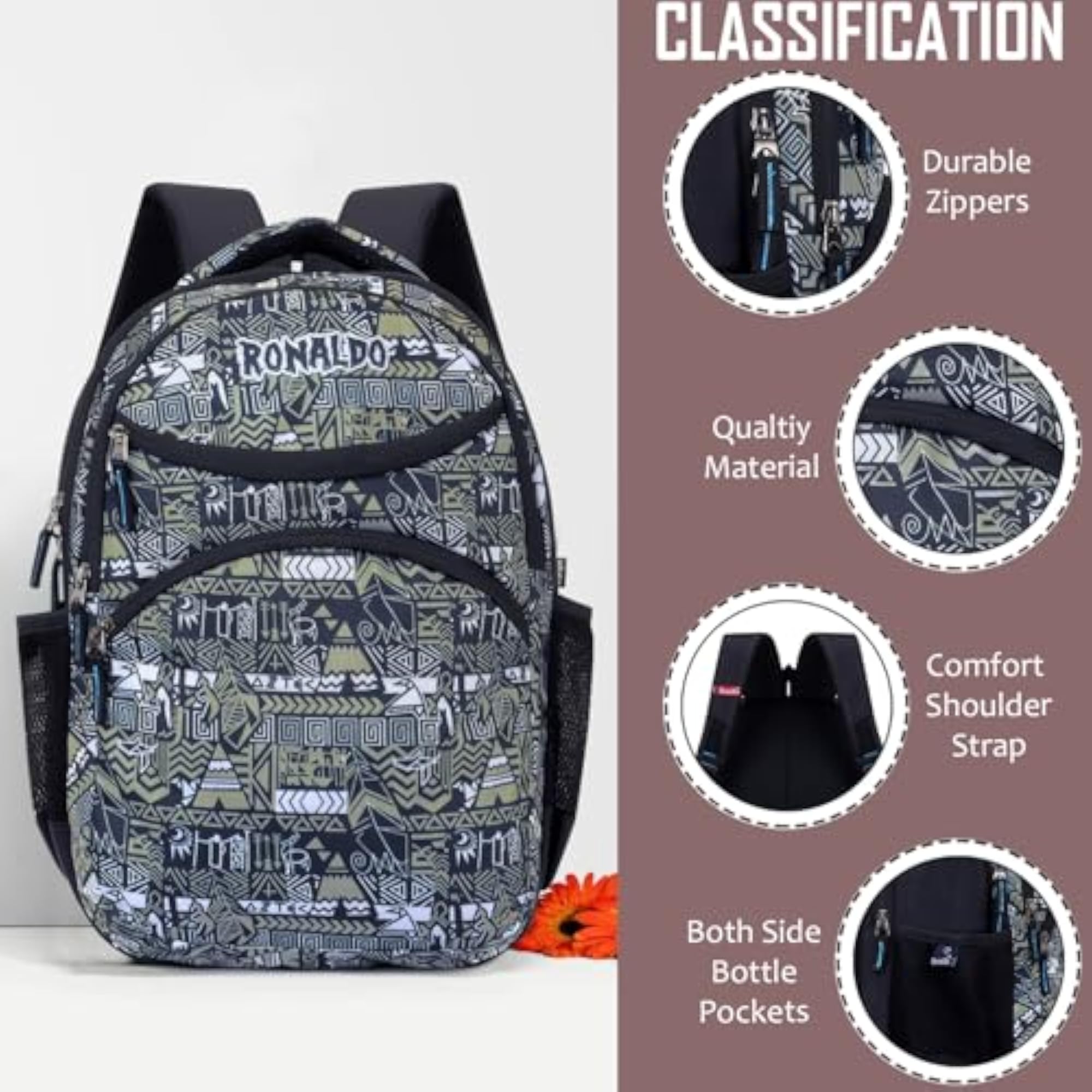 Casual Black Warrior School Backpack, Multi-Purpose Bag