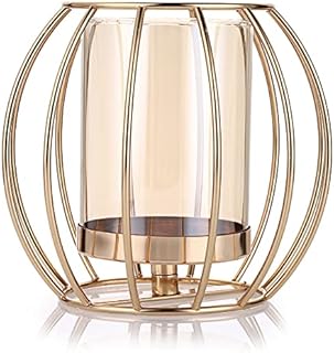 BSTKEY Metal Lantern Pillar Candle Holder Candle Stand Centerpiece, Decorative Gold Candlelight Holder Candle Stand Holder with Removable Glass Shade for Party Wedding Home Decor