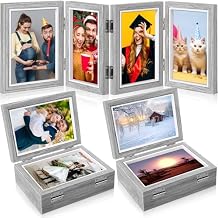 Sintuff 2 Pack 4 Folding Graduation Picture Frame Collage 46 Inch for Photo Frame Hinged Collage Natural Wood Photo with High Definition Acrylic Rustic Desktop GiftsGray
