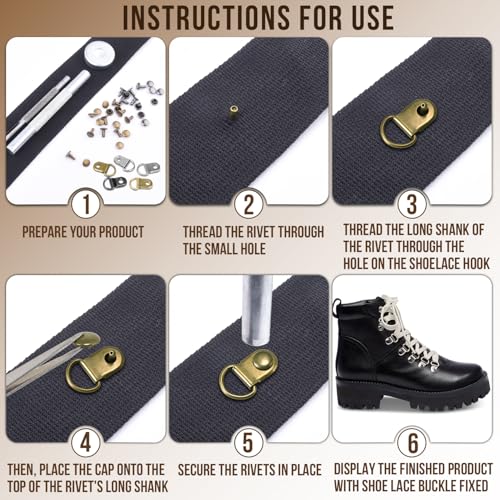 50 Sets Boot Lace Hooks, Metal D-Rings Shoes Lace Buckles with Rivets for Hiking Boot Repair Kit Shoe Tumbler Wrap Cup Leather Bag Purse Harness Bracelet Wristband Collar DIY Accessories(Silver)
