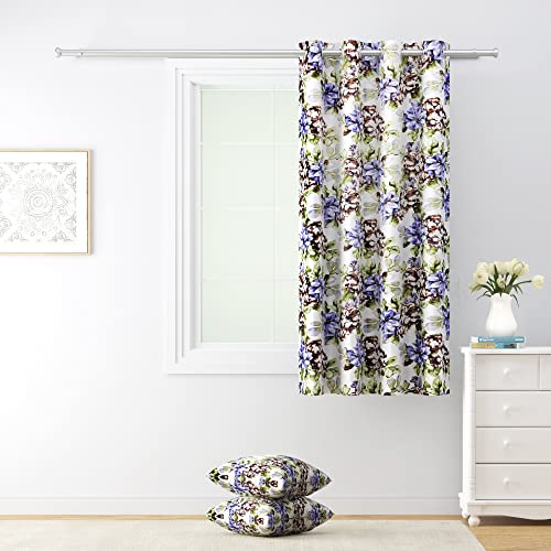 Image of Swayam 90% Blackout Polyester Window Curtain for Living Room & Bedroom | 5 Feet | Room Darkening Curtain with Eyelets | Pack of 1 | Floral Design - Beige & Purple