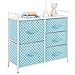mDesign Cajonera auxiliar con 5 cajones – Organizador con cajones ancho para la habitación de los niños – Armario cajonera para ropa con diseño de puntos hecho en metal, MDF y tela – turquesa/blanco