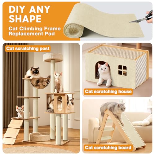 Image of 2 Pcs 40 x 16 in Cat Scratch Furniture Protector with Cutter Slider and Measuring Tape, Trimmable Self-Adhesive Cat Scratch Carpet, Suitable for DIY Cat Tree Stands, Sofas,Cat Tower