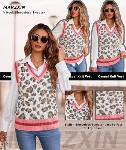 Image of MARZXIN Women Sleeveless Sweater Vest V Neck Knitted Colorful Pullover Tops