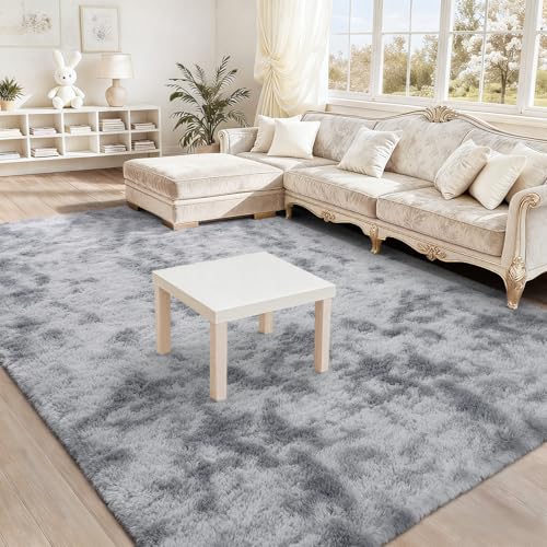 BENRON Fluffy Rugs for Living Room 5x8 Tie-dye Grey, Washable