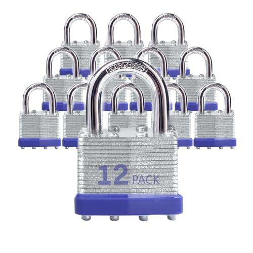 Image of Lock Outdoor Padlocks, Key Lock, Padlocks with Same Key - Laminated Steel Keyed Padlocks with Normal Shackle, 12 Pack, for Hasp Latch, Sheds, Fences, Storage Locker, School, Gym