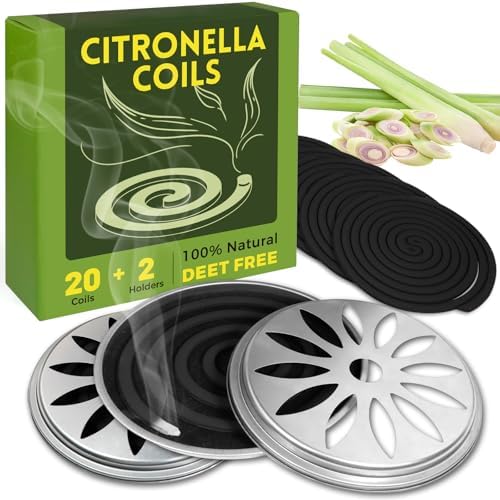 SCENTORINI Citronella Incense Coils, Natural Citronella 20 PCS with 2 Coil Holders, Deet Free, Suitable for Indoor Outdoor Patio, Yard, Garden, Backyard Travel Camping