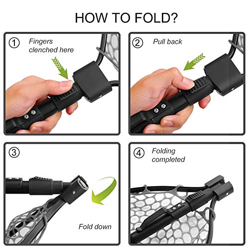 Aikenr Folding Fishing Net, Fly Fishing Landing Net Soft Rubber Safe Catch And Release, Aluminum Alloy Frame And Comfortable Eva Handle With Sturdy Carabiner #TOP4