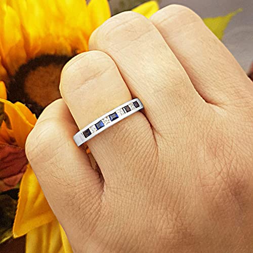 Dazzlingrock Collection Princess Alternating Lab Created Gemstone & Natural White Diamond Classic Wedding Band Ring For Her, Available in 10K/14K/18K Solid Gold2