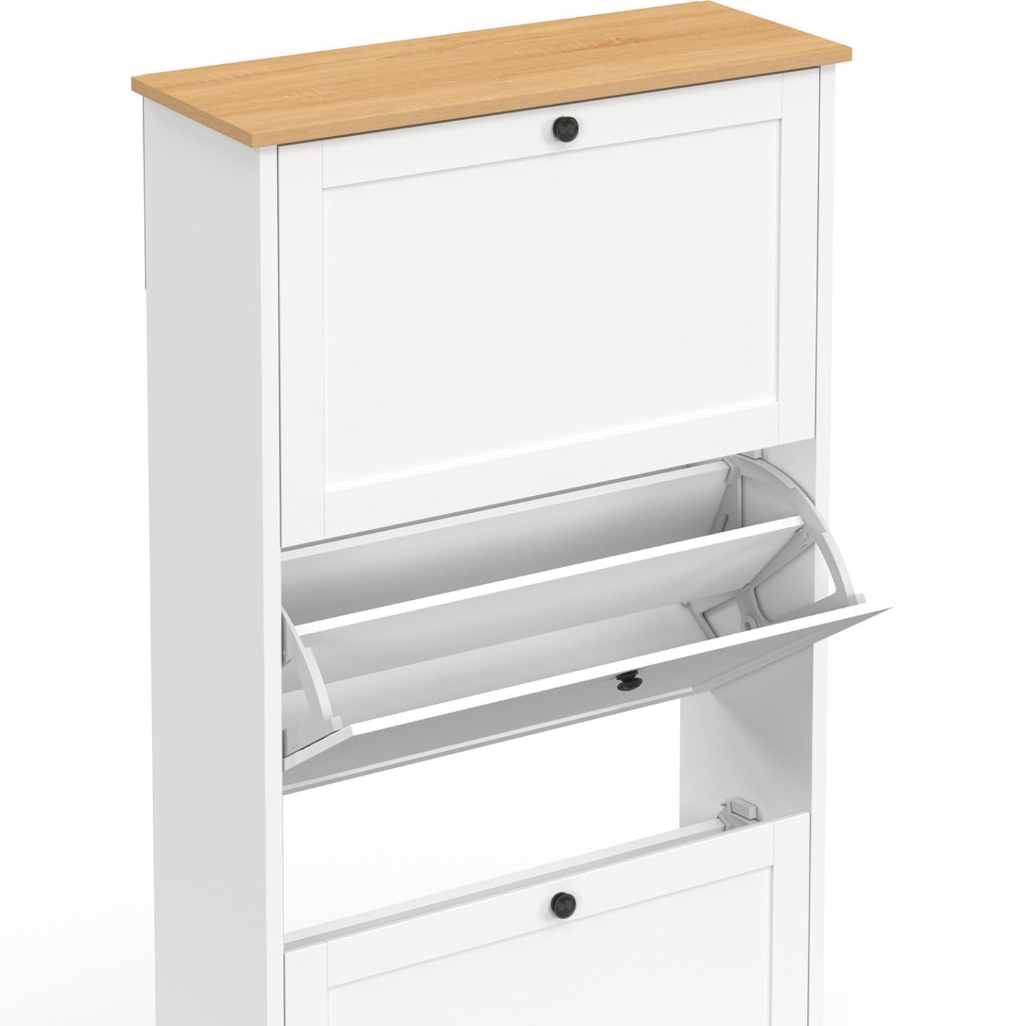 IDMarket – Mueble para zapatos 18 pares Aquiles 3 puertas blanco y bandeja madera