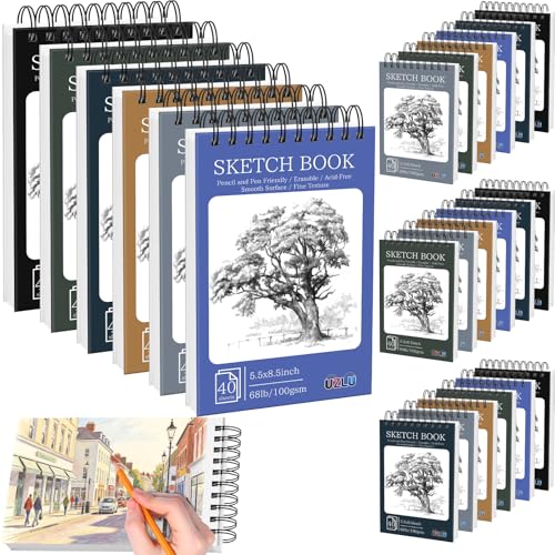 18 Pack Sketch Books Bulk 5.5x8.5 Inch Top Spiral Bound Sketch Pad 720 Total Sheets 6-Color Small Sketchbook 68lb/100gsm Acid-Free Drawing Paper for Students Beginners Travel Classroom Art Supplies