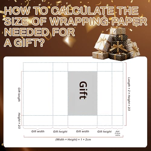 5er-Set Geschenkpapier Schwarz Gold Set 70x50cm Packpapier mit Doppelseitigem Klebeband & Geschenkband Gift Wrapping Paper Geschenkverpackung für Weihnachten, Geburtstag, Hochzeit, Jubiläum