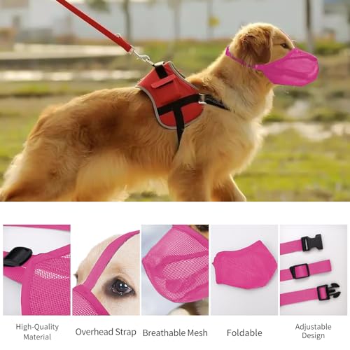 Image of Dog Muzzle, Soft Mesh Covered Muzzles for Small, Medium, Large and X-Large Dogs, Muzzle with Adjustable Straps, Prevent Barking, Biting, and Accidental Ingestion (X-Small,Pink)