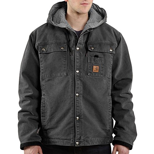 Carhartt Men's Big & Tall Sherpa Lined Sandstone Hooded Multi Pocket Jacket J284,Gravel,X-Large Tall