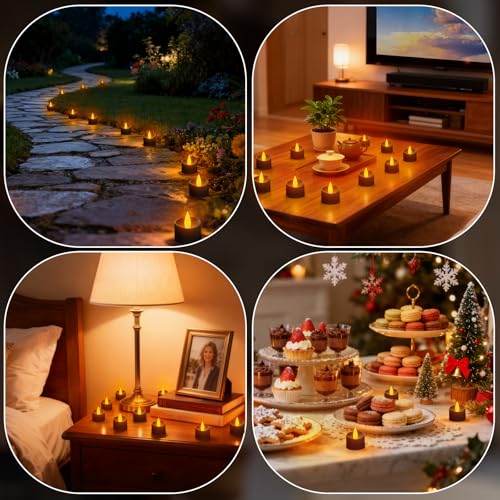 Image of Black Flameless Tea Lights - 12 Pack Modern LED Candles for Men, Memorial Decor, Gothic Weddings & Industrial Home Style (Black Base, 12 Pack)