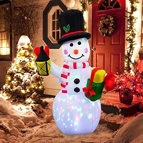 HueLiv Inflatable Christmas Decorations for The Yard, 4FT Xmas Snowman Blow Up Decorations with Colorful Rotating LED Lights for Indoor Outdoor Lawn Garden Holiday Decorations Cover
