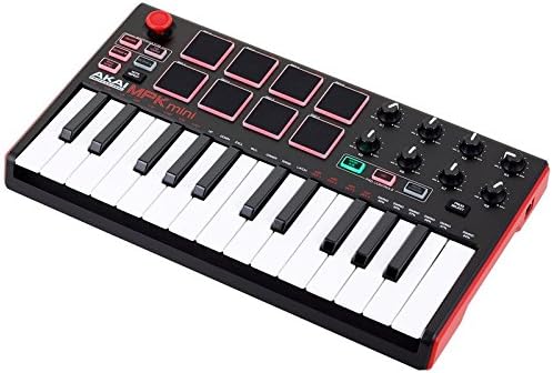 Akai Professional MPK Mini MKII angled view, highlighting its compact size