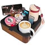 Couch Buddy Couch Cup Holder Tray, Real Acacia Wooden Caddy with Soft Silicone, Snack and Drink Organizer- Perfect Movie Night Accessories for Bed, Remote and Cup Holders for Sofa (Black)