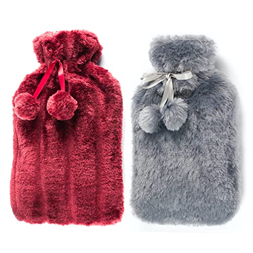 Bouillotte 2l en caoutchouc naturel avec housse (lot de 2 bouteilles crème et rouge vin)