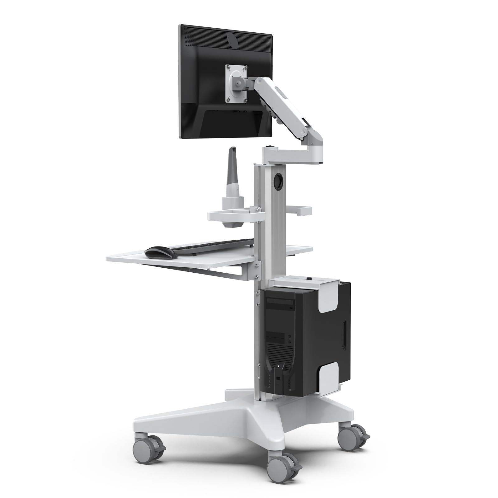 BEWISER Medizinischer Rollwagen Monitor Halterung Mobiles Podium, Mobiler Laptopwagen Robuste Basis, Computertisch Trolley für Zahnklinik, Krankenpflege,PC Workstation