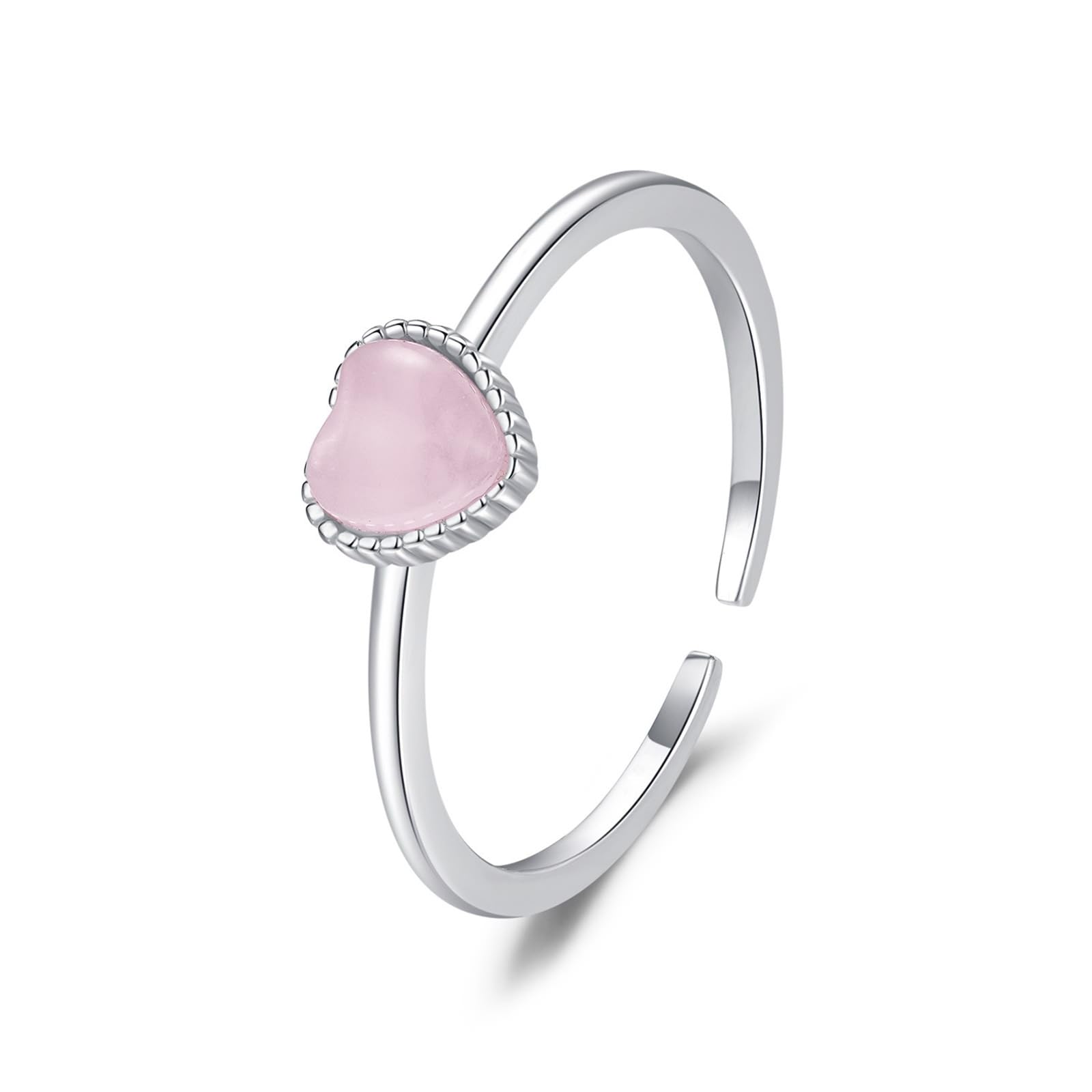 Anillo de compromiso de oro blanco de 9 K/14 K, ópalo rosa, 5 x 5 mm, ajustable