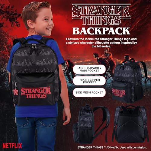 AI ACCESSORY INNOVATIONS Stranger Things Backpack with Character Graphic Pattern, Black, 16x12x5 Inches, Polyester, 3 Pockets, Water Repellent, Adjustable Straps, Padded Back by AI ACCESSORY INNOVATIONS - Used condition - Image 6