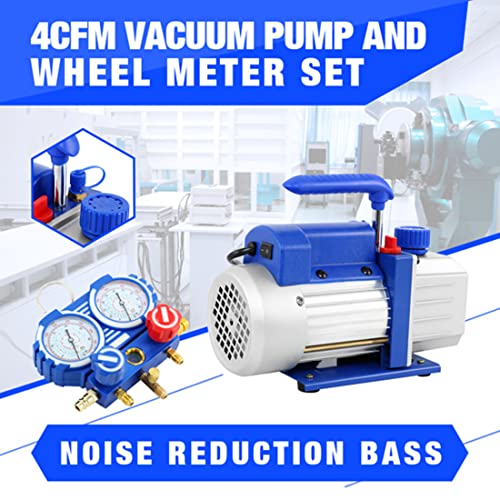 Bomba de Vacío de 4CFM 1/3HP para Aire Acondicionado y Refrigeración, Kit con Manómetro, Ideal para Sistemas R410A, R134A, R22 (Azul y Blanco) miniatura 2