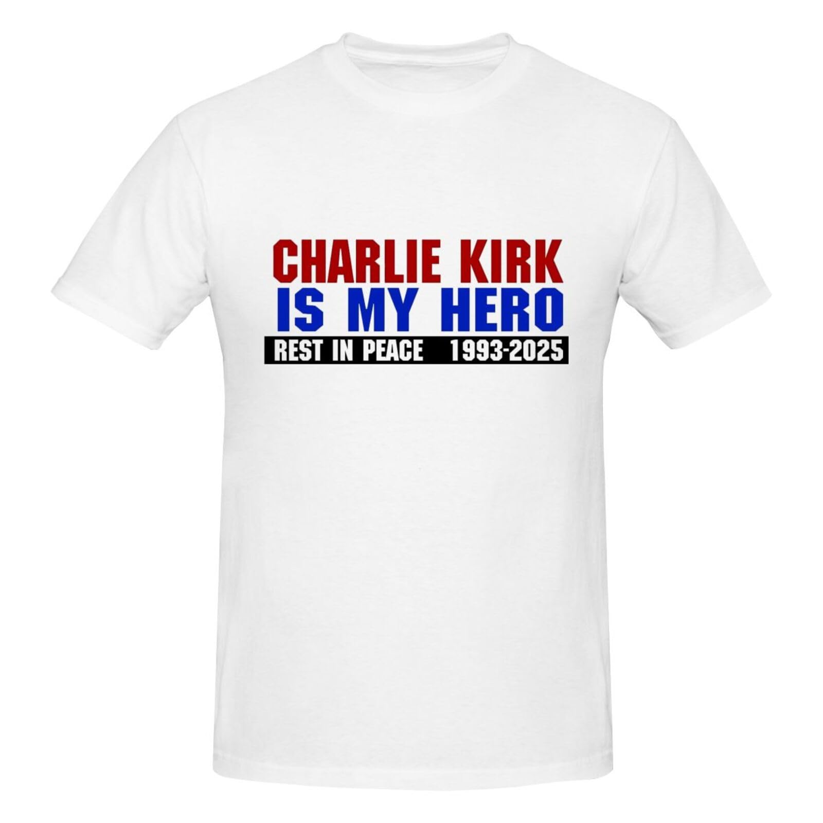 Peiyeety Men's White Rip Charlie Kirk T-Shirt Charlie Kirk Is My Hero Short Sleeve 3X-Large