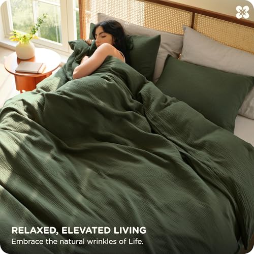 Image of Bedsure PureWoven 100% Cotton Muslin Duvet Cover Queen Size 3-Layer Gauze